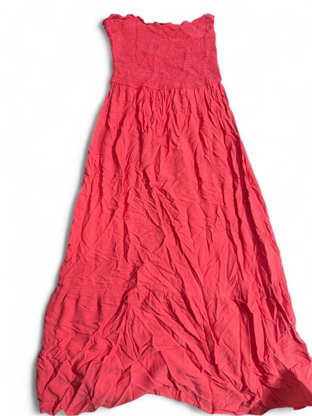 Smocked Strapless Maxi Dress in Coral Pink